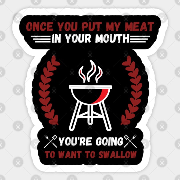 Retro Cooking Meat Grill Barbecue Party Funny sayings Sticker by JustBeSatisfied